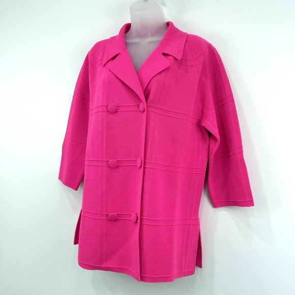 Imperial Imports Blazer Womens 20 Hot‎ Pink VTG 100% Wool Double Breasted Knit - Picture 6 of 11